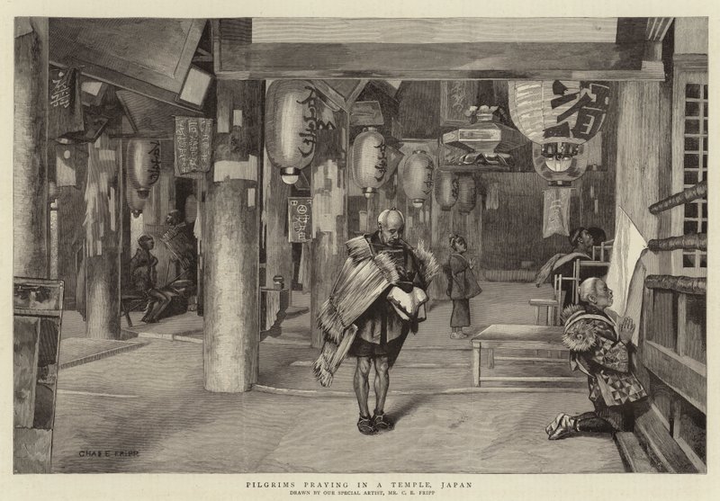 Pilgrims Praying in a Temple, Japan by Charles Edwin Fripp