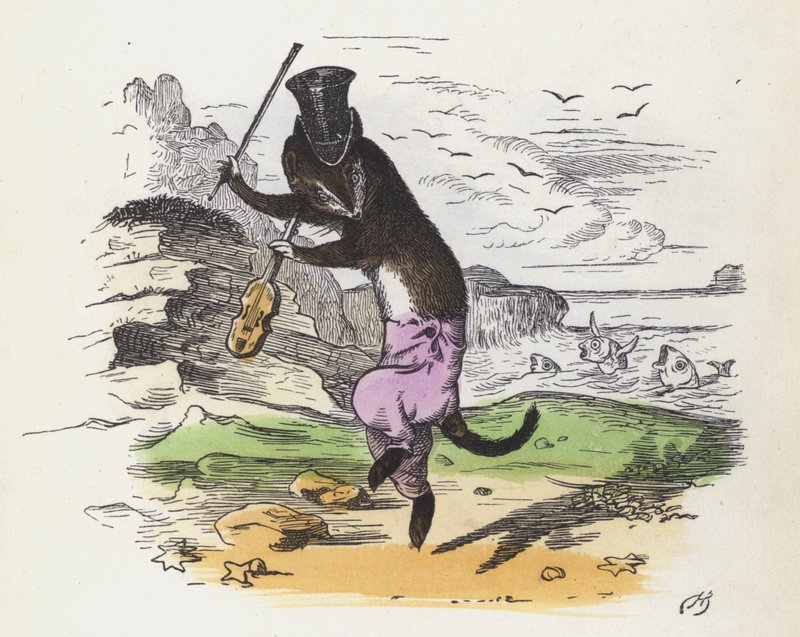 French weasel playing the fiddle and dancing by Charles Henry (after) Bennett