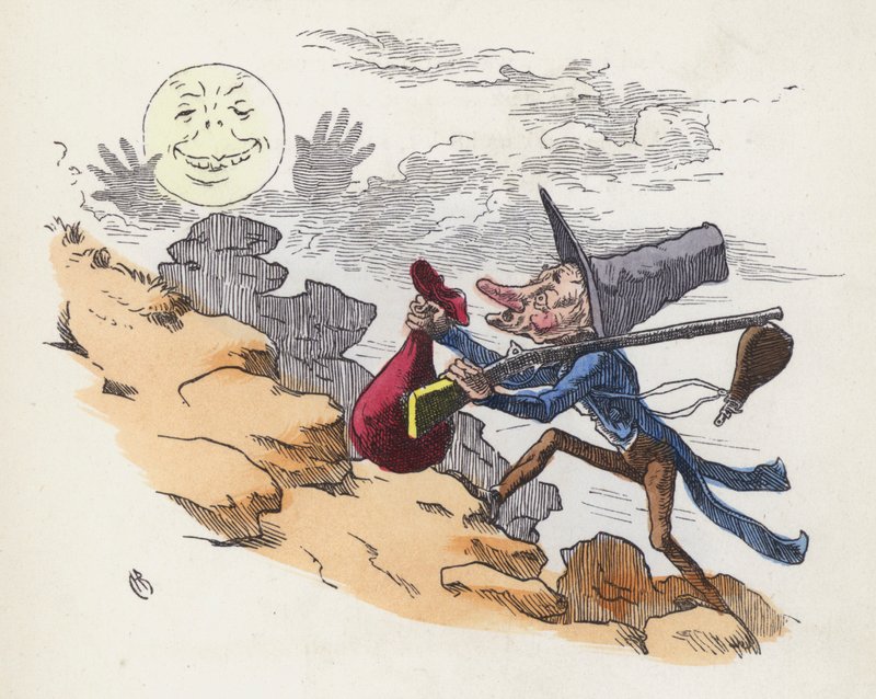 Man climbing a hill to shoot at the Moon by Charles Henry (after) Bennett