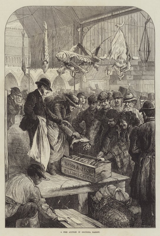 A Fish Auction in Columbia Market by Charles J. (after) Staniland