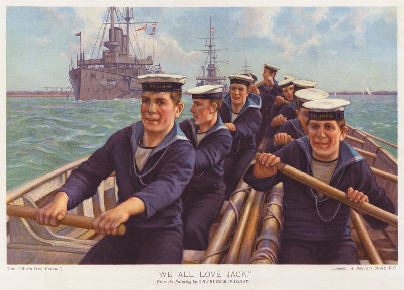Sailors from HMS Triumph rowing across a harbour by Charles Murray (after) Padday