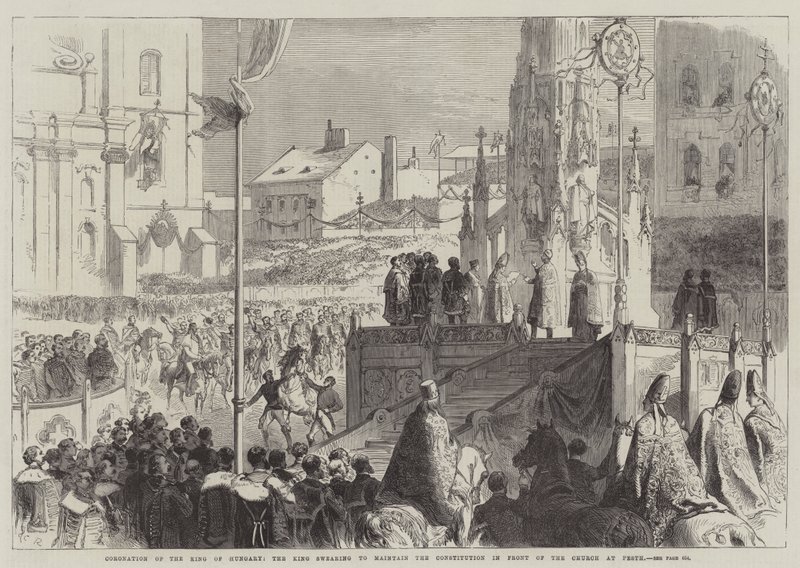 Coronation of the King of Hungary, the King Swearing to Maintain the Constitution in Front of the Church at Pesth by Sir John Charles Robinson
