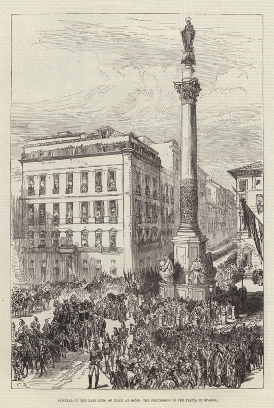 Funeral of the late King of Italy at Rome, the Procession in the Piazza di Spagna by Sir John Charles Robinson