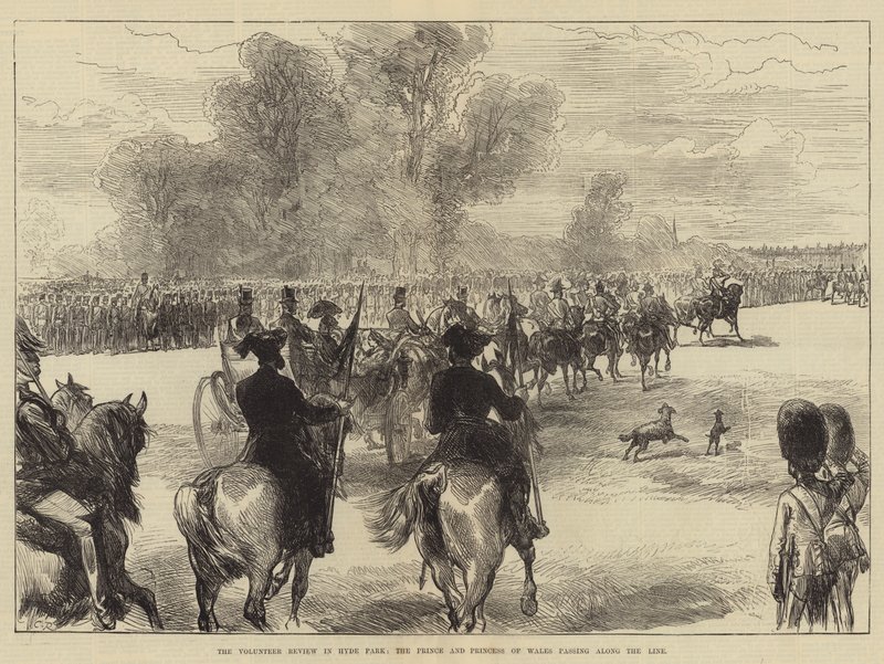The Volunteer Review in Hyde Park, the Prince and Princess of Wales passing along the Line by Sir John Charles Robinson