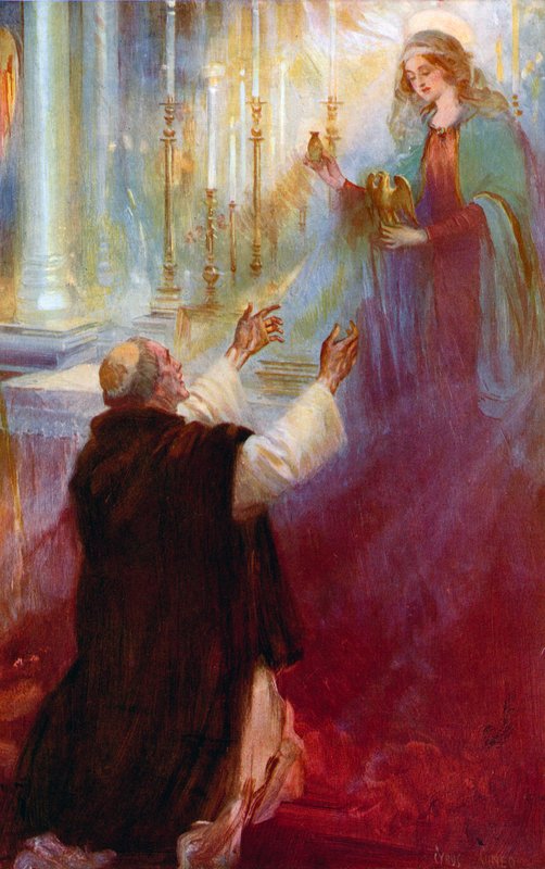 The legend of the Coronation Oil and the Ampulla, The Virgin appearing to Thomas A Becket by Cyrus Cuneo