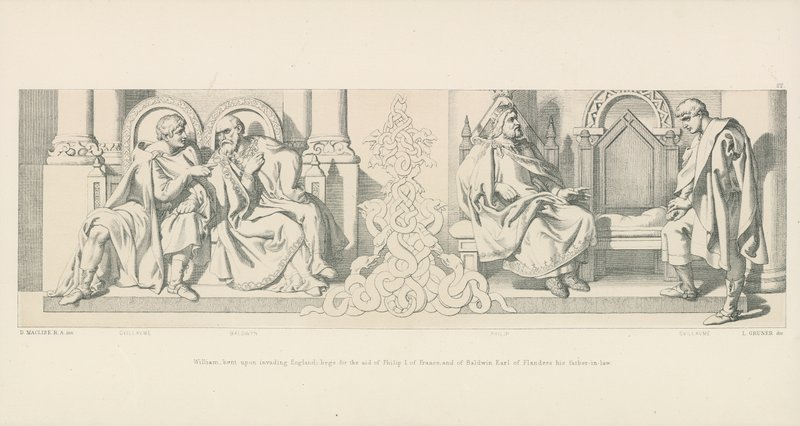 William, Bent Upon Invading England; Begs for the Aid of Philip I of France, and of Baldwin Earl of Flanders His Father-in-Law by Daniel Maclise