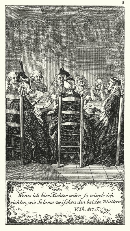 If I were a judge here, I would judge as Solomon did between the two mothers (engraving) by Daniel Nikolaus (after) Chodowiecki