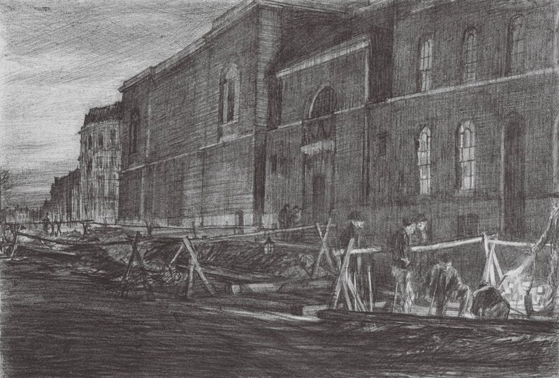 London: Dawn Newgate Prison by David Muirhead (after) Bone