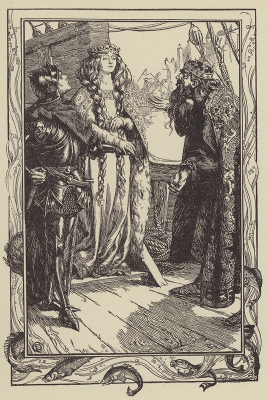 King Anguish Gives Isolt to Sir Tristram (Lithograph) by Dora Curtis