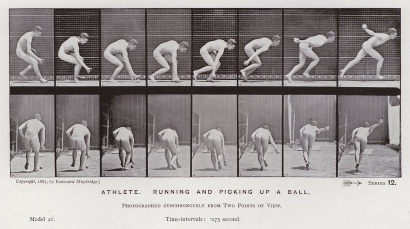 The Human Figure in Motion: Athlete, running and picking up a ball by Eadweard Muybridge