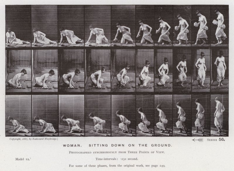 The Human Figure in Motion: Woman, sitting down on the ground by Eadweard Muybridge