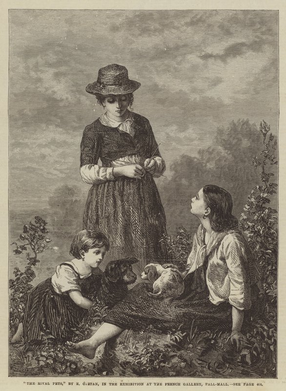The Rival Pets, in the Exhibition at the French Gallery, Pall-Mall (engraving) by Edmond Castan