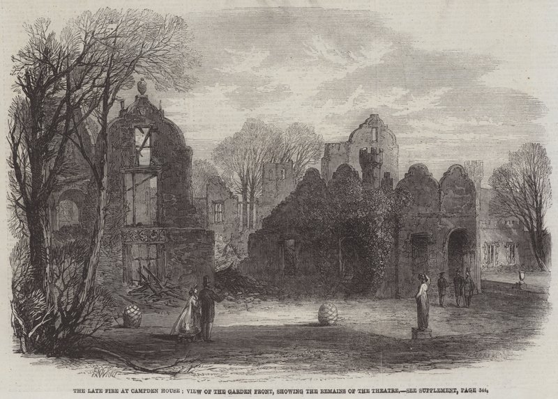The Late Fire at Campden House, View of the Garden Front by Edmund Morison Wimperis