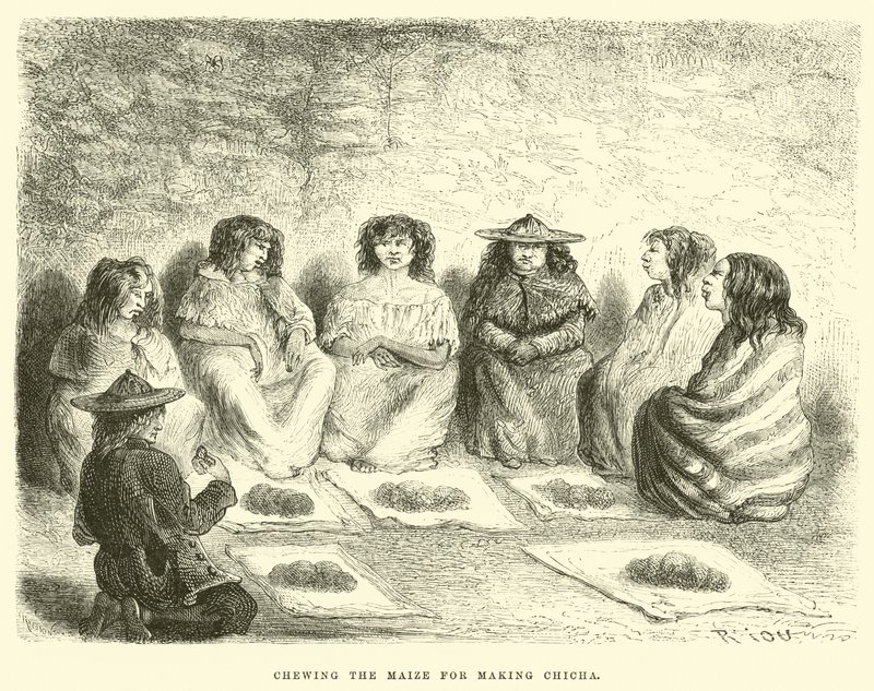 Chewing the maize for making Chicha by Edouard (after) Riou