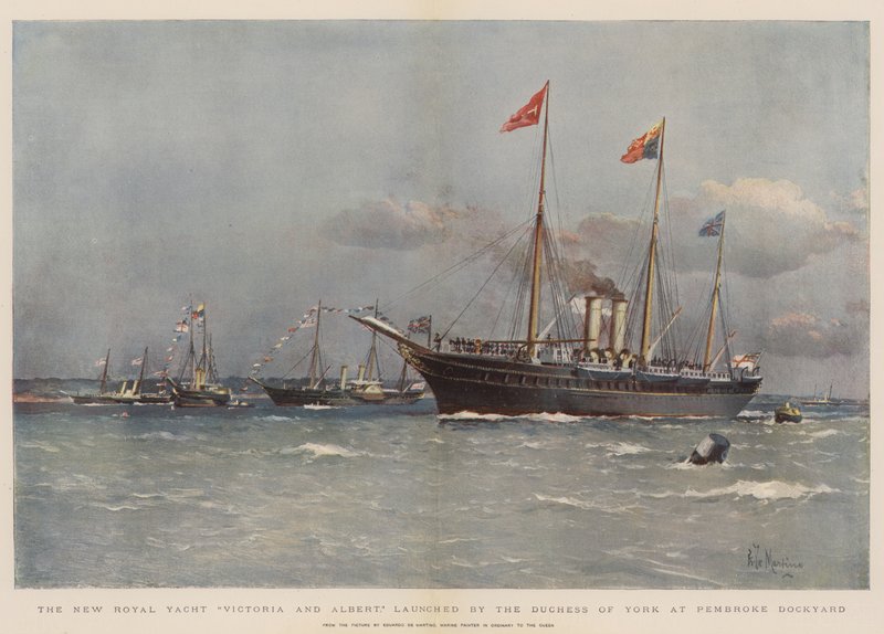 The New Royal Yacht Victoria and Albert, launched by the Duchess of York at Pembroke Dockyard by Eduardo de Martino