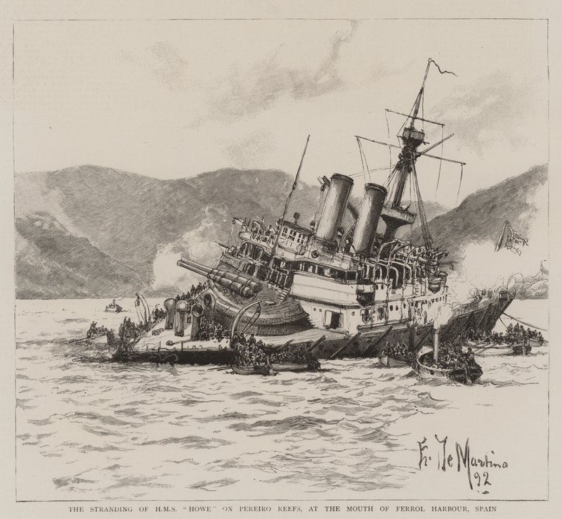 The Stranding of HMS Howe on Pereiro Reefs at the Mouth of Ferrol Harbour, Spain by Eduardo de Martino