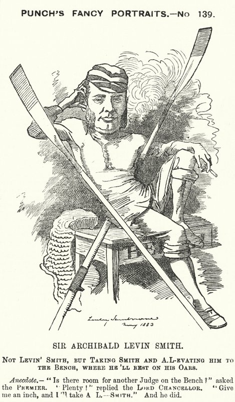 Punch cartoon: Archibald Levin Smith, English judge and rower who competed in the University Boat Race and at the Henley Royal Regatta by Edward Linley (after) Sambourne
