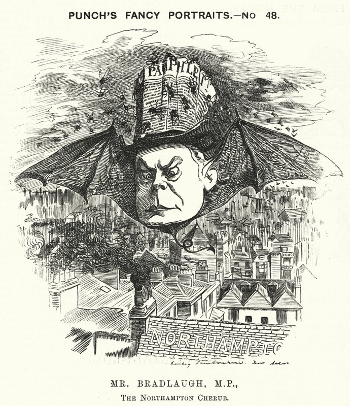 Punch cartoon: Charles Bradlaugh, English Liberal politician and atheist by Edward Linley (after) Sambourne