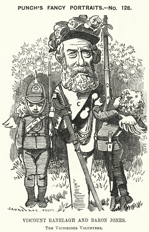 Thomas Heron Jones, 7th Viscount Ranelagh and Baron Jones of Navan, Promoter of the Volunteer Movement for the British Army (engraving) by Edward Linley (after) Sambourne