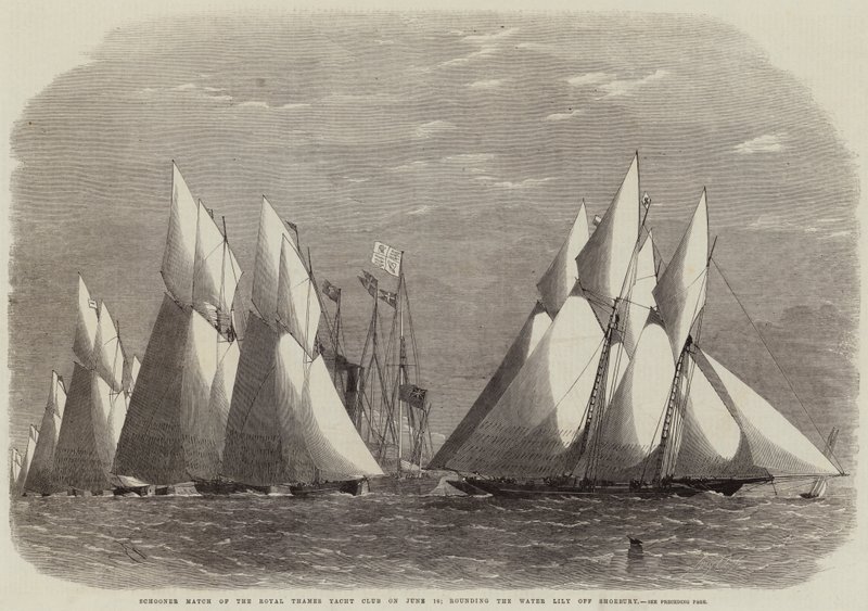 Schooner Match of the Royal Thames Yacht Club on 16 June; rounding the Water Lily off Shoebury by Edwin Weedon