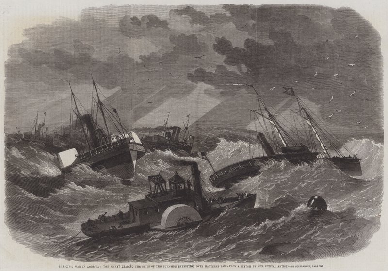 The Civil War in America, the Picket leading the Ships of the Burnside Expedition over Hatteras Bar by Edwin Weedon