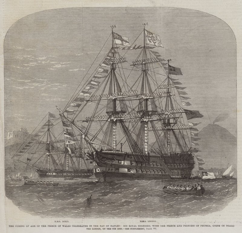 The Coming of Age of the Prince of Wales Celebrated in the Bay of Naples, His Royal Highness, with the Prince and Princess of Prussia, Going on Board the London, on the 9th Inst by Edwin Weedon
