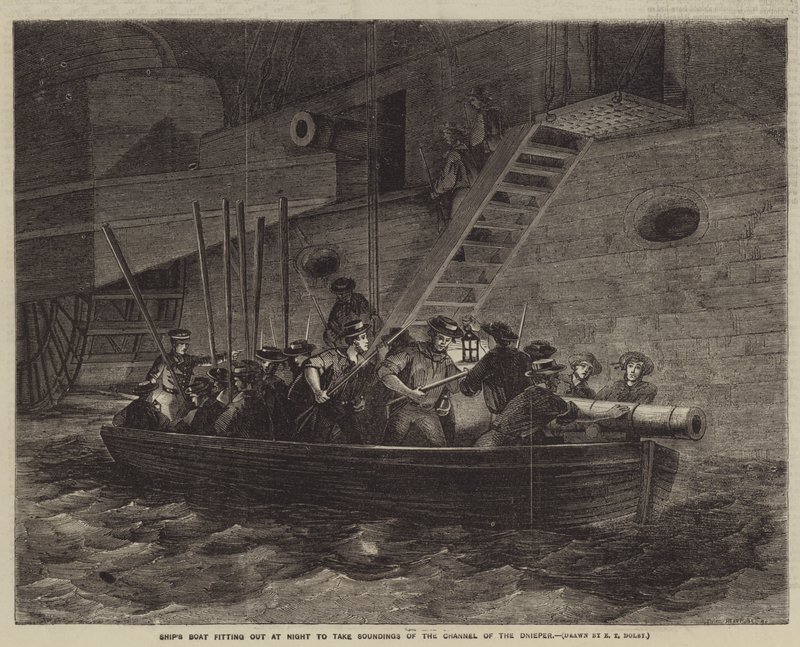 Ships Boat fitting out at Night to take Soundings of the Channel of the Dnieper by Edwin Thomas Dolby