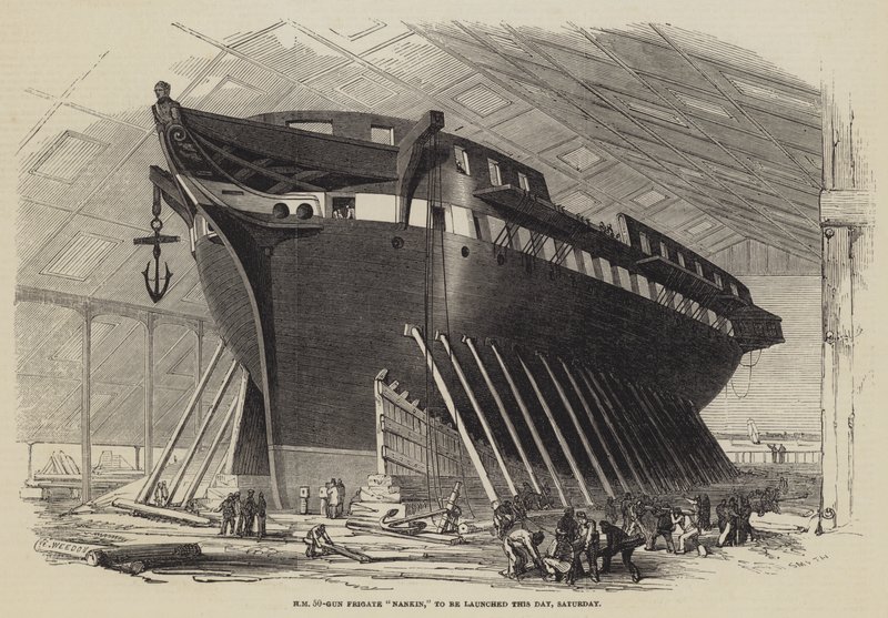 HM 50-Gun Frigate Nankin, to be launched this Day, Saturday by Edwin Weedon