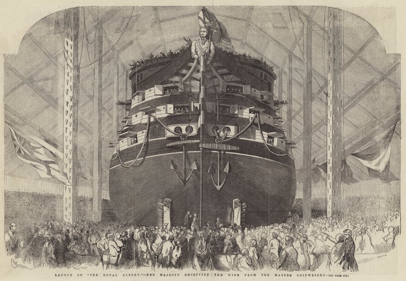 Launch of The Royal Albert, Her Majesty Receiving the Wine from the Master Shipwright by Edwin Weedon