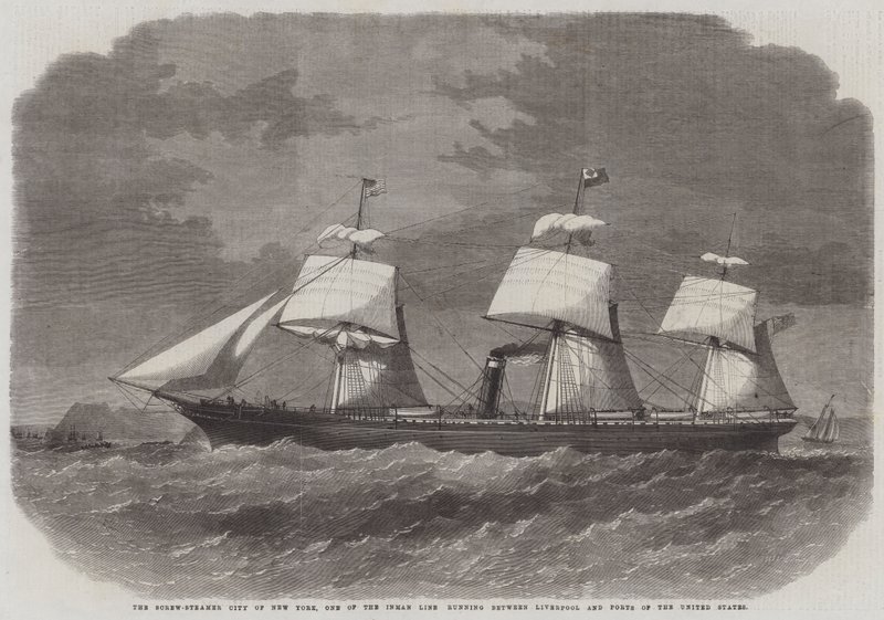 The Screw-Steamer City of New York, One of the Inman Line Running Between Liverpool and Ports of the United States by Edwin Weedon