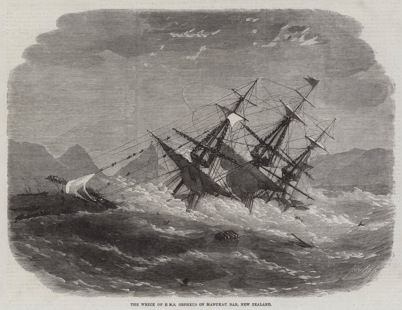 The Wreck of HMS Orpheus on Manukau Bar, New Zealand by Edwin Weedon