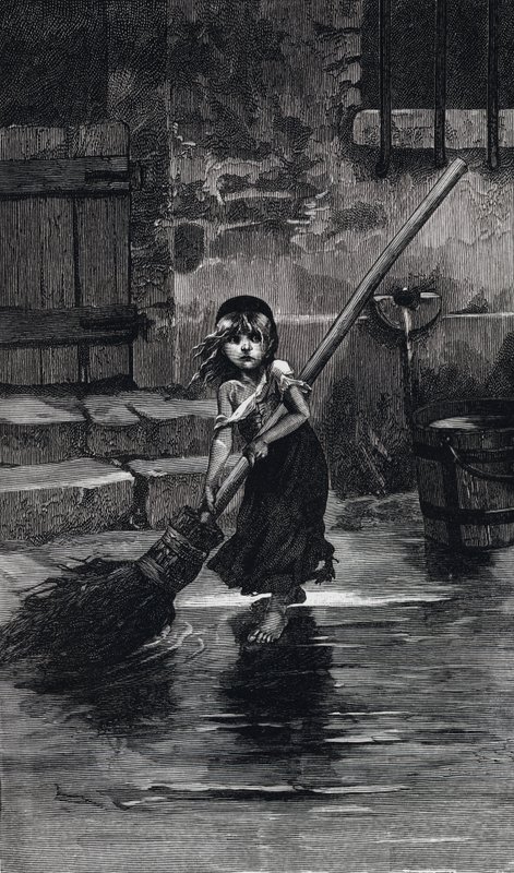 Scene from Les Miserables by Victor Hugo: Cosette Sweeping by Emile Antoine (after) Bayard