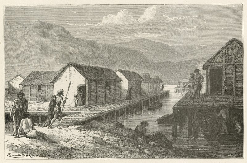 A Lake Village in Switzerland During the Bronze Age by Emile Antoine Bayard