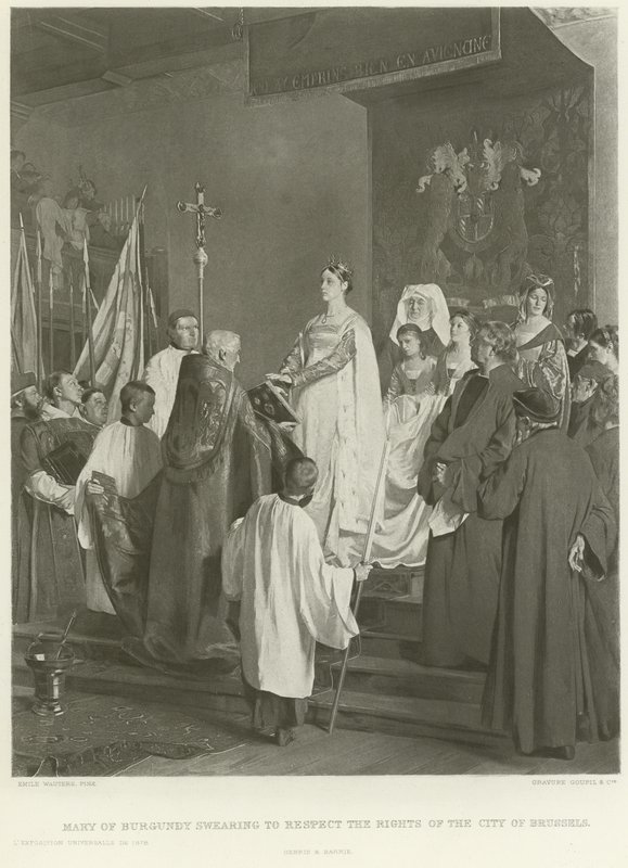 Mary of Burgundy swearing to respect the rights of the City of Brussels by Emile Charles Wauters