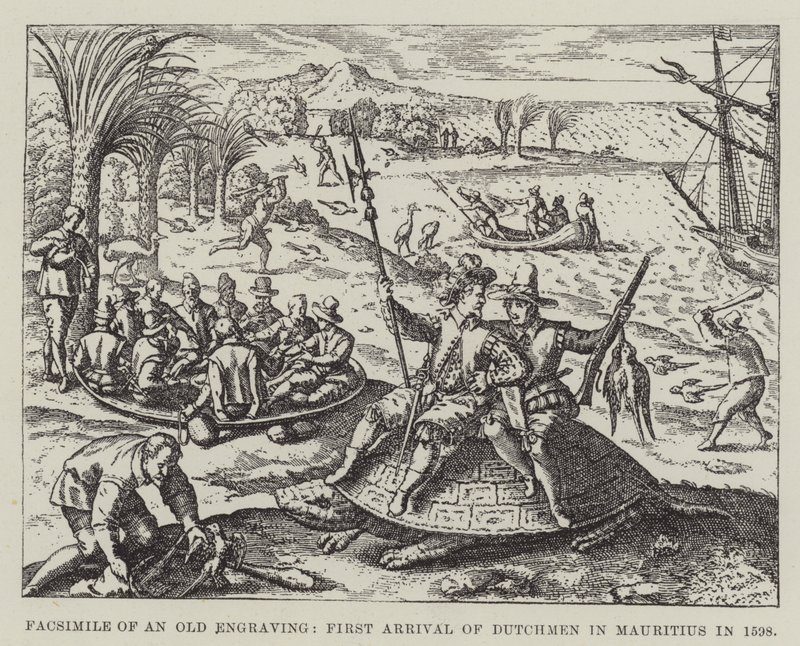 Facsimile of an Old Engraving, First Arrival of Dutchmen in Mauritius in 1598 by English School