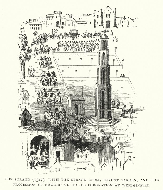 The Strand, 1547, with the Strand Cross, Covent Garden, and the Procession of Edward VI to His Coronation at Westminster by English School