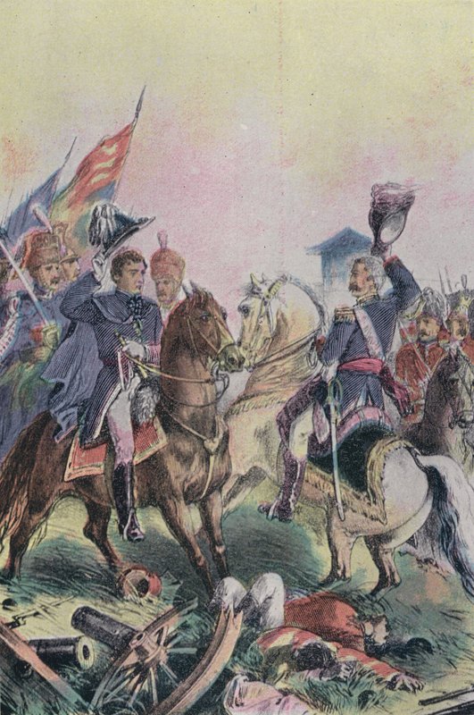 The meeting of the Duke of Wellington and Field Marshal Blucher after the Battle of Waterloo, 1815 by English School