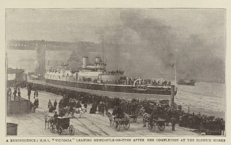 A Reminiscence, HMS Victoria leaving Newcastle-on-Tyne after her Completion at the Elswick Works by English Photographer