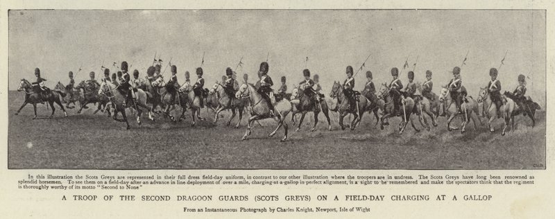 A Troop of the Second Dragoon Guards (Scots Greys) on a Field-Day charging at a Gallop by English Photographer