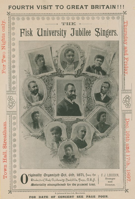 Advert for an appearance of The Fisk University Jubilee Singers by English Photographer