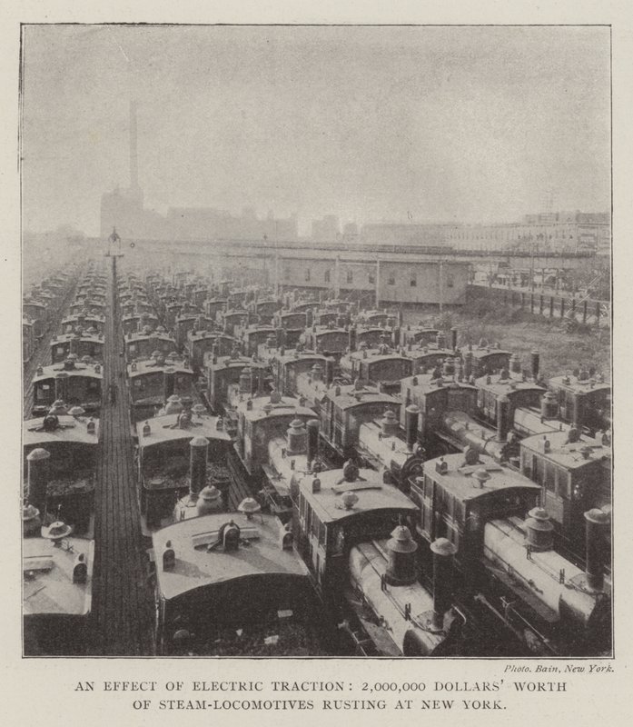 An Effect of Electric Traction, 2,000,000 Dollars Worth of Steam-Locomotives Rusting at New York by English Photographer
