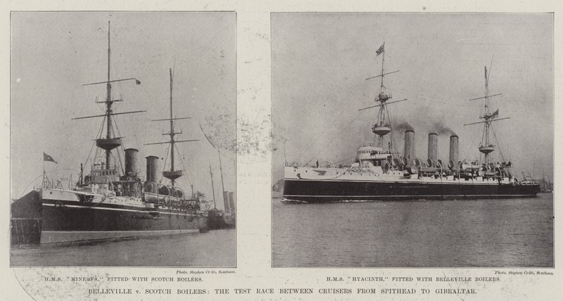 Belleville v Scotch Boilers, the Test Race between Cruisers from Spithead to Gibraltar by English Photographer