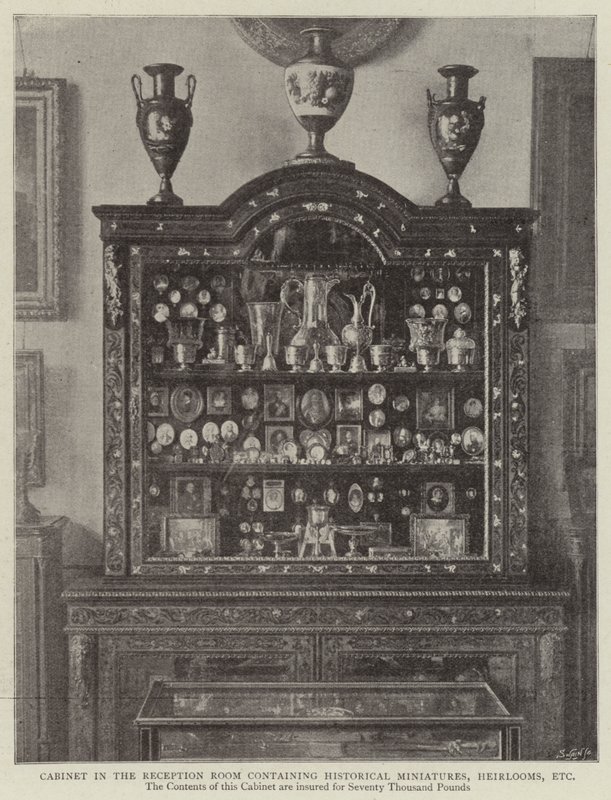 Cabinet in the Reception Room containing Historical Miniatures, Heirlooms, etc by English Photographer