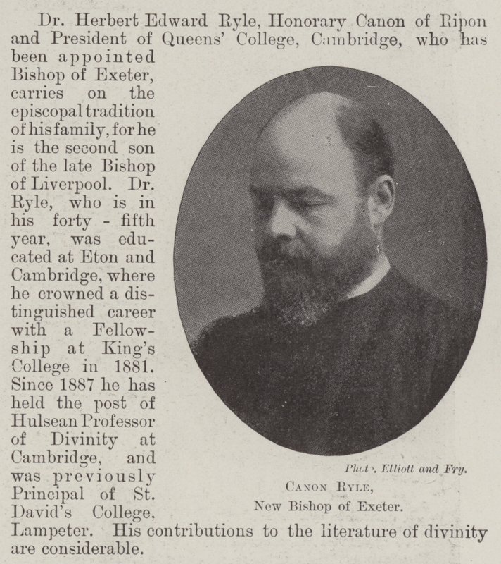 Canon Ryle, New Bishop of Exeter by English Photographer
