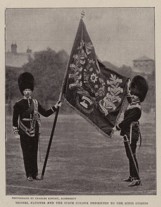 Colonel Fludyer and the State Colour presented to the Scots Guards by English Photographer