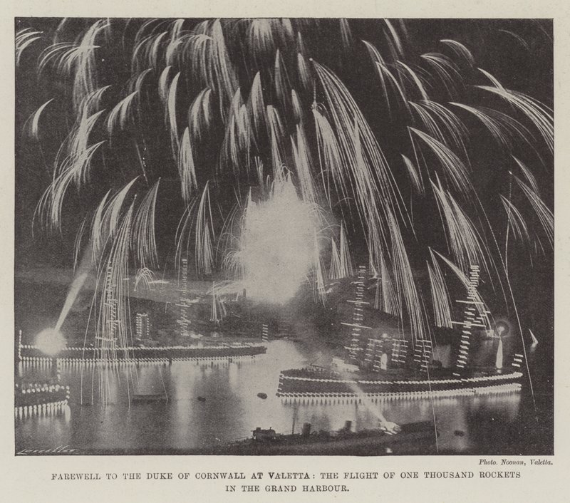 Farewell to the Duke of Cornwall at Valetta, the Flight of One Thousand Rockets in the Grand Harbour by English Photographer