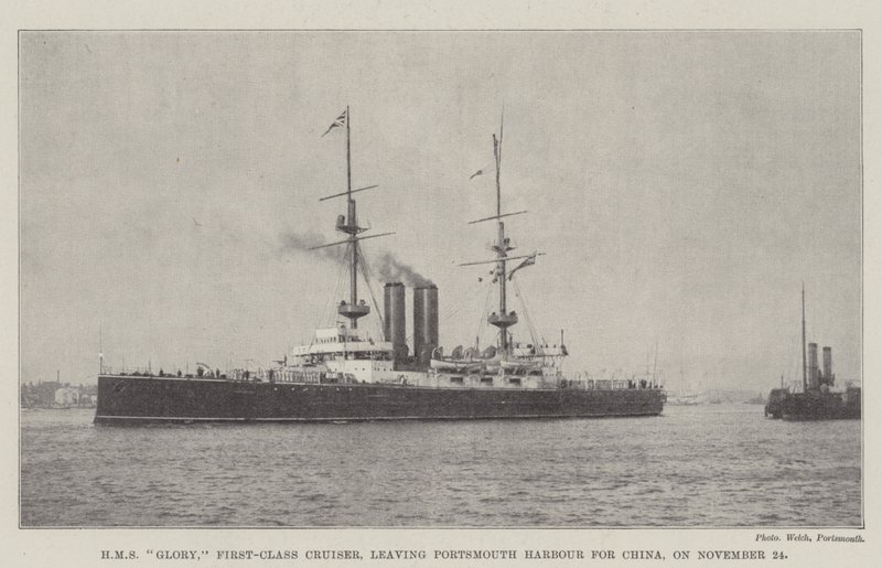 HMS Glory, First-Class Cruiser, leaving Portsmouth Harbour for China, on 24 November by English Photographer