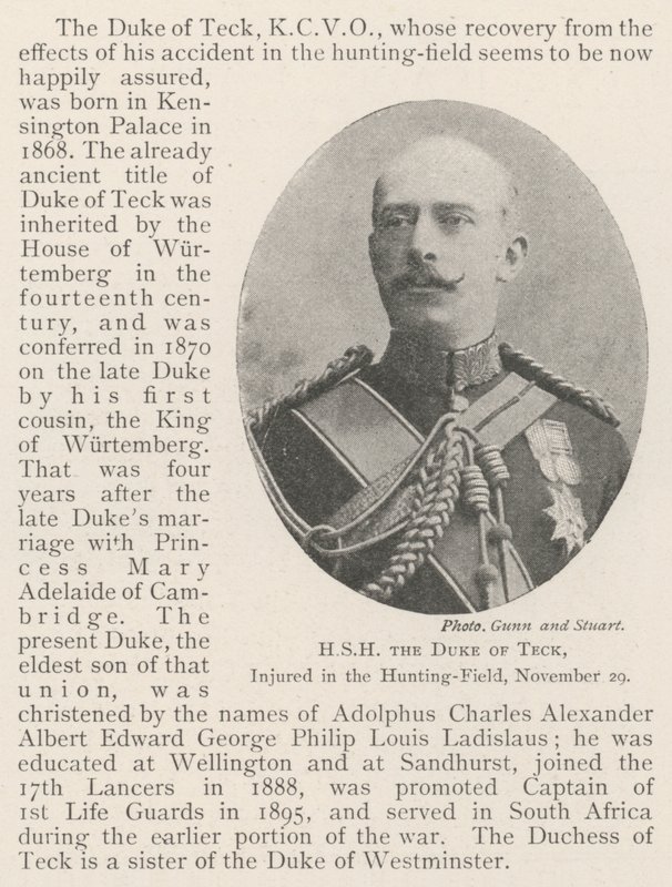 HSH the Duke of Teck, injured in the Hunting-Field, 29 November by English Photographer