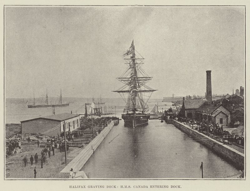 Halifax Graving Dock, HMS Canada Entering Dock by English Photographer