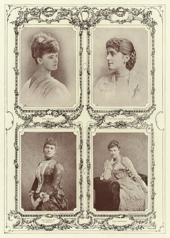 Lady Brooke, Lady Jane Seymour Combe, The Duchess of Sutherland; Lady Borthwick by English Photographer